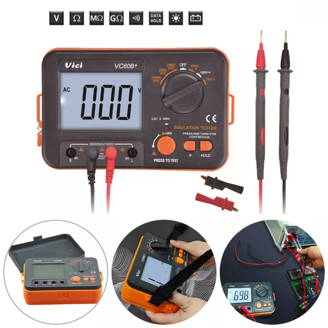 Digital Insulation Resistance Tester Megger Meter 1000V 0.1~ 2000MΩ VC60B New