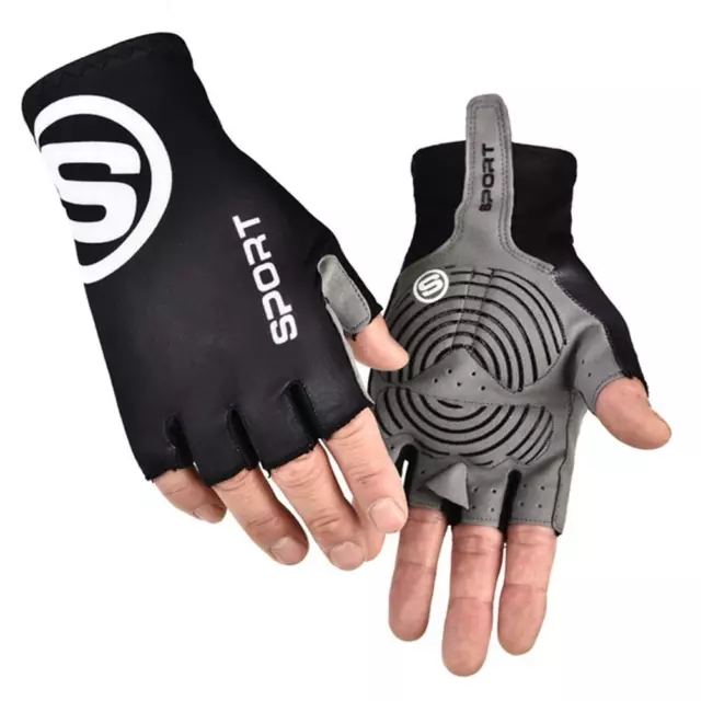 fr Ice Silk Women Men Gloves Sports Cycling Half Finger Hand Gloves (Black M)