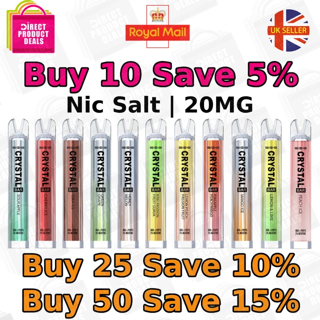 CRYSTAL VAPE BAR Disposable SKE ECig 2ml 20mg Nic salt ALL FLAVOURS