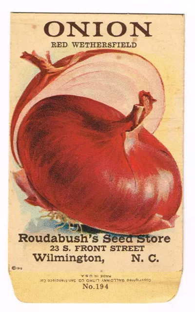 Vintage Seed Packet Vegetable 1918 Wilmington N. Carolina Rare Early Red Onion