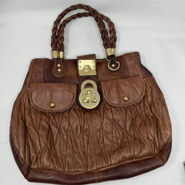 STEVE by STEVE MADDEN Med Brown Leather Shoulder Hobo Satchel Purse Bag W/lock