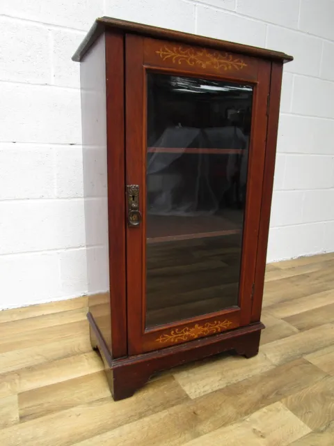 Lovely Antique Victorian Mahogany Inlaid Glass Door  Bookcase Display Cabinet