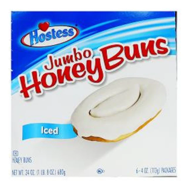 SNACKS HONEY BUN Hostess Jumbo Cakes Wrapped 4 Oz Pack of 6 Iced Glazed