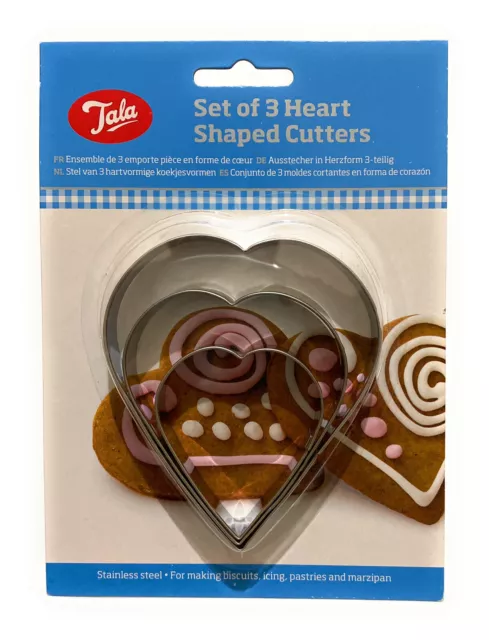 Tala Heart Shape Cookie Cutters Stainless Steel Made For Personalised Use - 3Pk