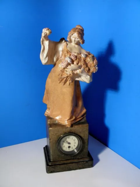Feine antike große Jugendstil Figuren-Uhr * 47,5cm *  Keramik  Marke  V.D.K.B. *