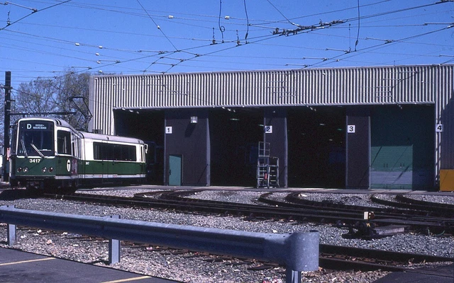 Trolley Slide - Boston T MBTA #3417 LRV Train Car Out of Service Riverside 1980