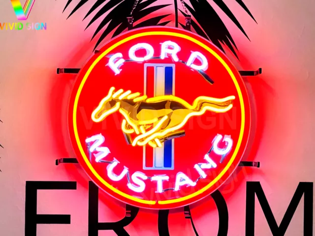 Ford Mustang Garage 17"x17" Neon Light Lamp Sign With HD Vivid Printing