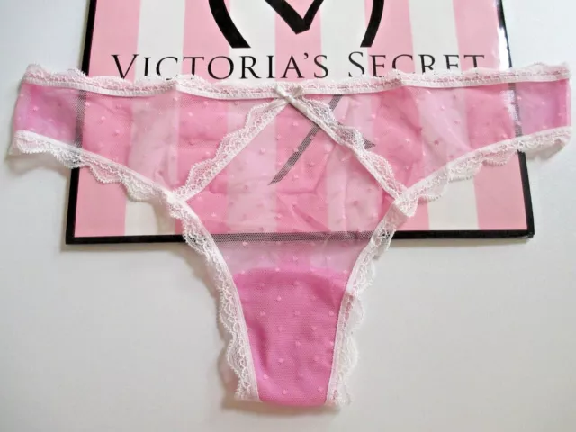 VICTORIA'S SECRET DREAM ANGELS Pink White Swiss Dot Mesh Thong Panty VS M L XL