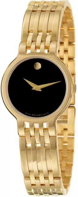 Movado Esperanza Swiss Quartz Black Dial Ladies Gold Slim 26mm Watch 0607149