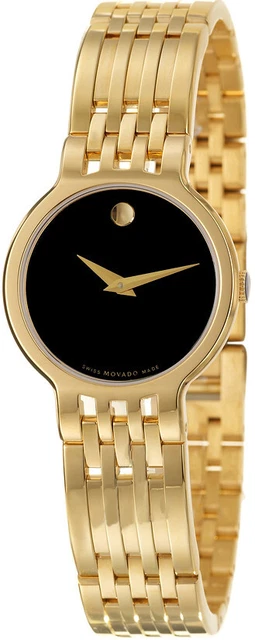 Movado Esperanza Swiss Quartz Black Dial Ladies Gold Slim 26mm Watch 0607149