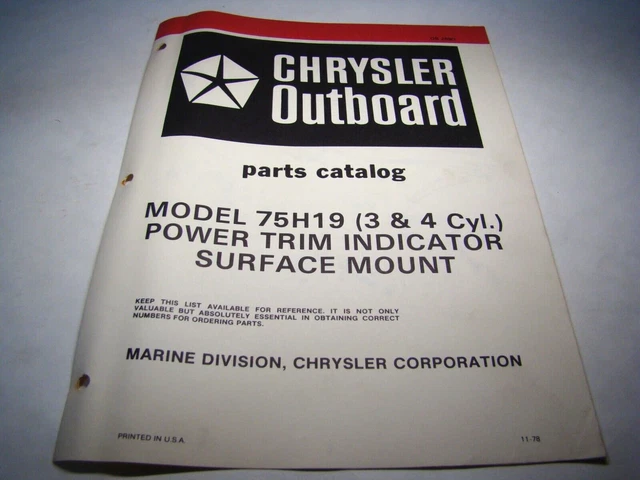 Chrysler 75H19 Power Trim Indicator Flush Mount Outboard Parts Catalog OB2890