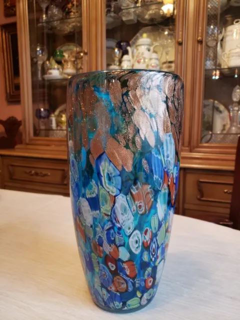 Vintage Italian Murano Millefiori Hand Blown Glass Vase 12" Tall