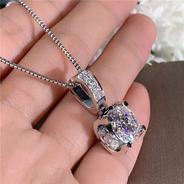 2Ct Round Cut Lab-Created Diamond Women's Halo Pendant 14K White Gold plated
