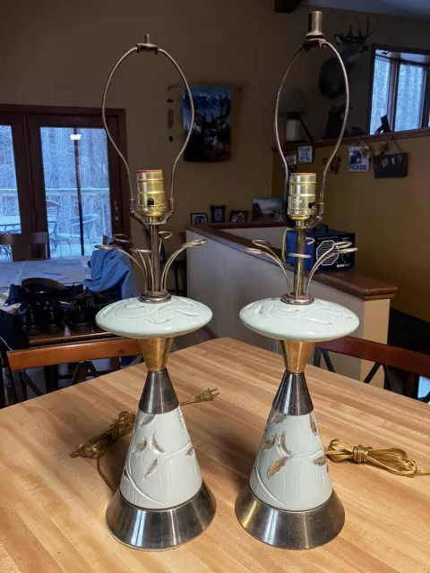 2 Vintage MCM Mid Century Modern 1950s Atomic  Sputnik UFO Table Lamps Rare WOW!