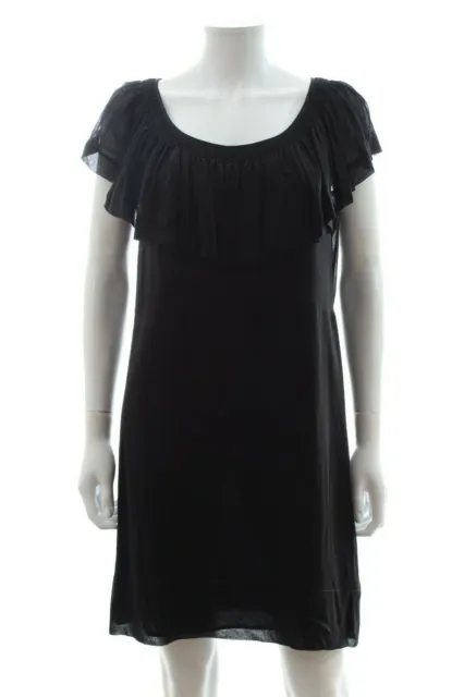 See by Chloe Embroidered Ruffle-Shoulder Silk Mini Dress / Black