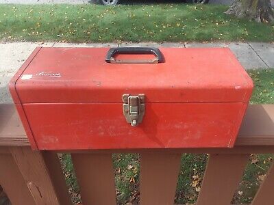 Vintage Kennedy KK-19 Red Metal Tool or Tackle Box w Inner Tote Tray USA Made
