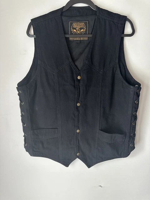 Milwaukee Performance Black Denim Conceal Carry Gun Pocket Vest Men's Size Large