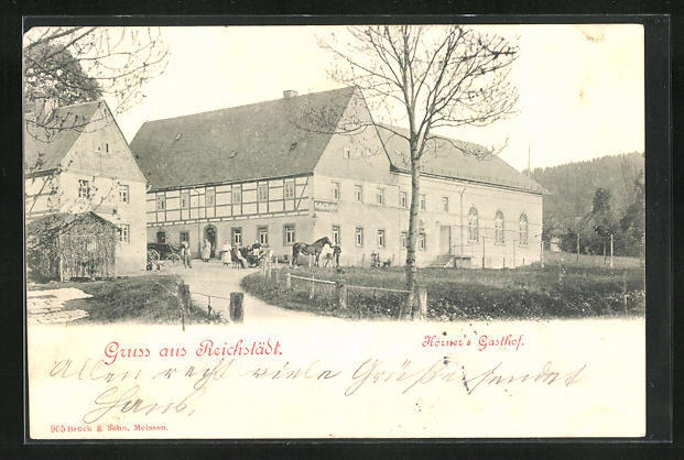 AK Reichstädt, Körner´s Gasthof und Mann mit Pferd 1902