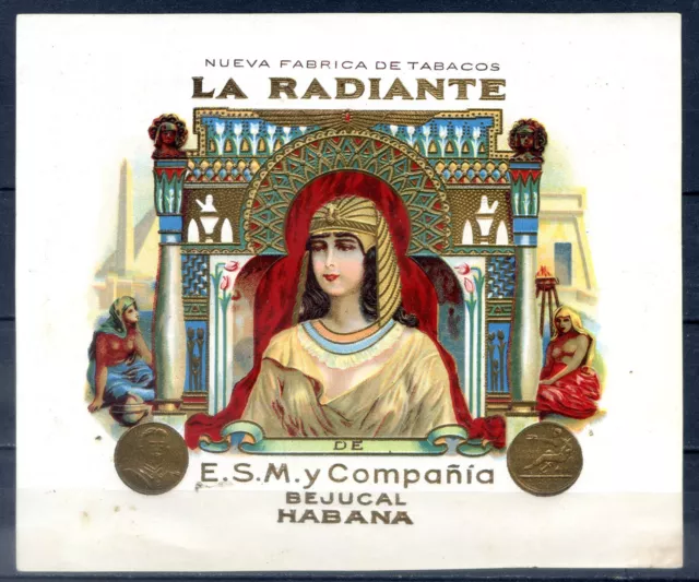OLD CIGAR LABEL, VISTA "LA RADIANTE" of "E.S.M. Y Cia." BEJUCAL, 12,6 x 14,6 cm