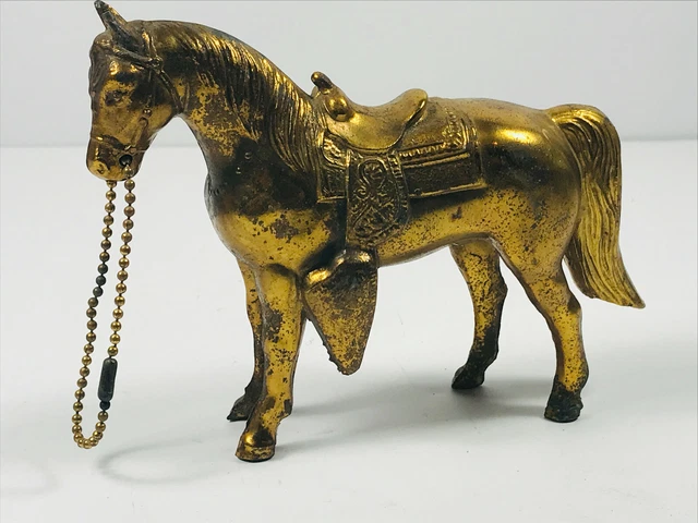 Vintage Horse Statue Figurine 5" pot metal gold painted SOLID equestrian rodeo