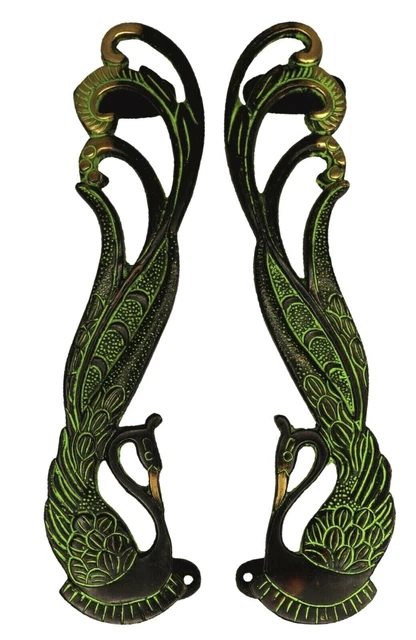Big Peacock Carved Victorian Antique Style Handmade Brass Gate Door Pull Handles