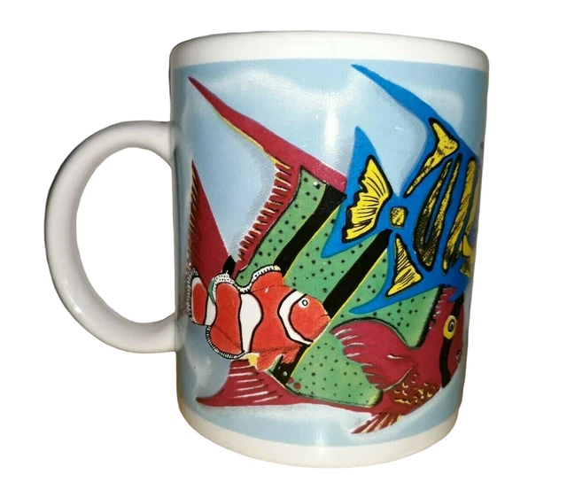 Vintage Ceramic Colorful Tropical Ocean Beach Reef Fish Coffee Mug Tea Cup ERCO