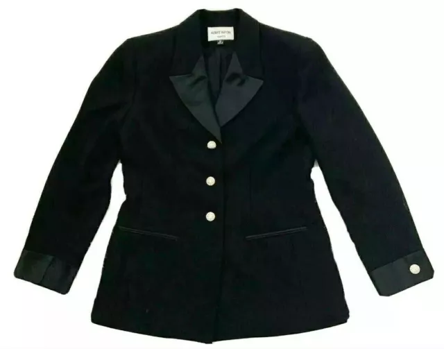 Vintage Albert Nipon Women’s Black Tuxedo Jacket Blazer Satin Rhinestone Size 10