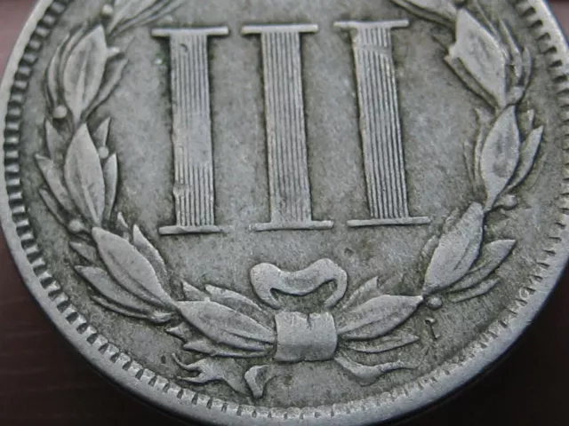 1867 Three 3 Cent Nickel 3CN- VF Details