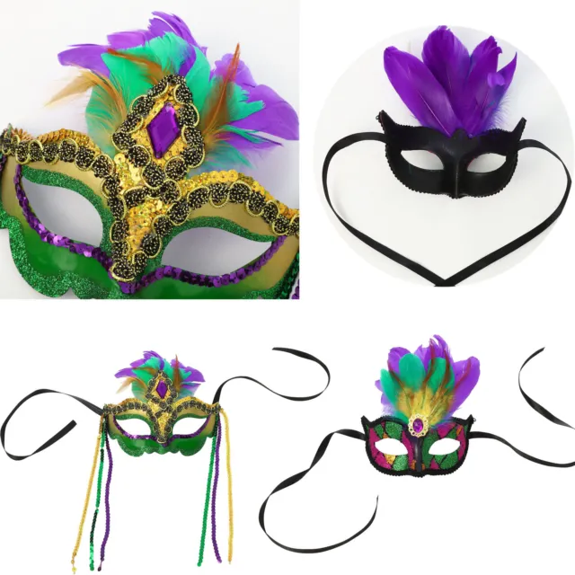 Womens Sequins Mardi Face Mask Masquerade Glittery Gras Performance Half Stage
