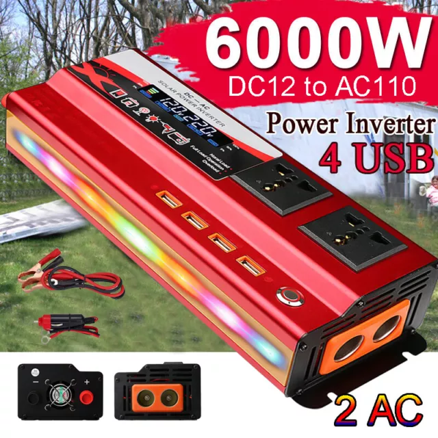 6000W Pure Sine Wave Power Inverter DC 12V To AC 110V Transformer Converter