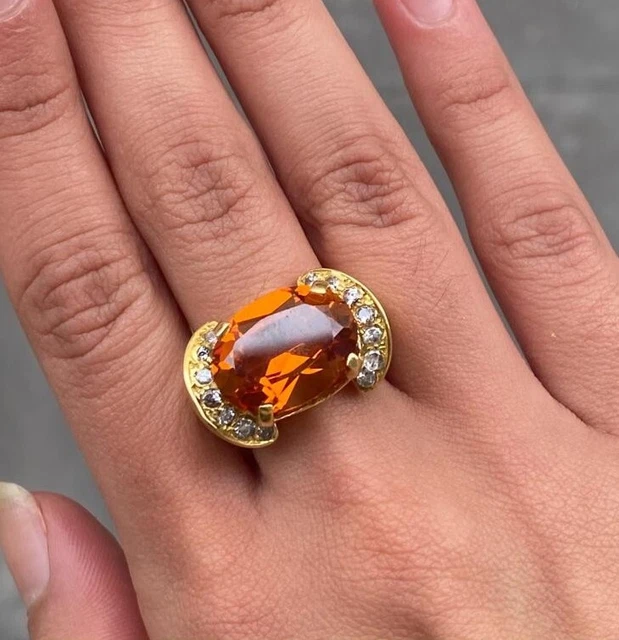 Bague En Or Jaune 18k Avec Citrine - Taille 51,5 - Forme Circulaire - Occasion