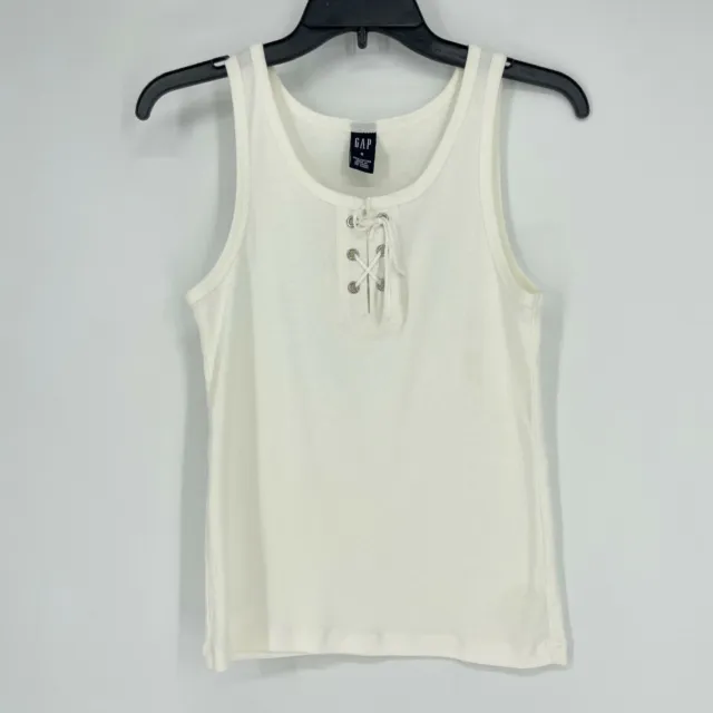 Gap Tank Top Women's Sz S Basic Lace-Up Crisscross Scoop Neck Sleeveless White