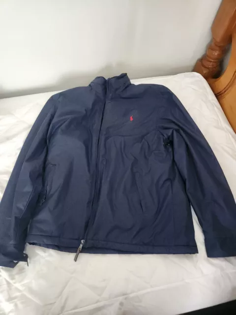 Mens Polo Ralph Lauren Rain Wind Breaker Jacket Hidden Rain Hood Attach Navy-