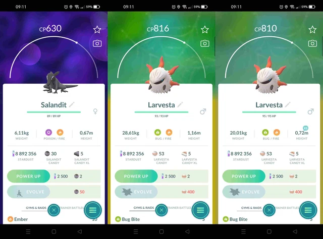 Salandit Female 2xLarvesta Shiny Regigigas 2xKecleon Pawniard PoGo MiniAcc