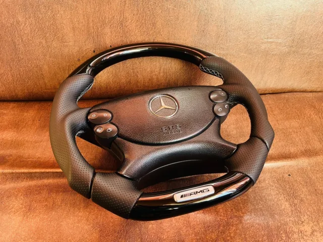 AMG Mercedes Steering Wheel Nappa Leather Wood Black Piano W211 W463 SL550 W209