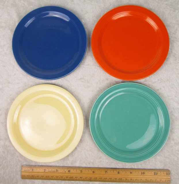 4 VERNON KILNS Early California Bread Butter Plates Turquoise Yellow
