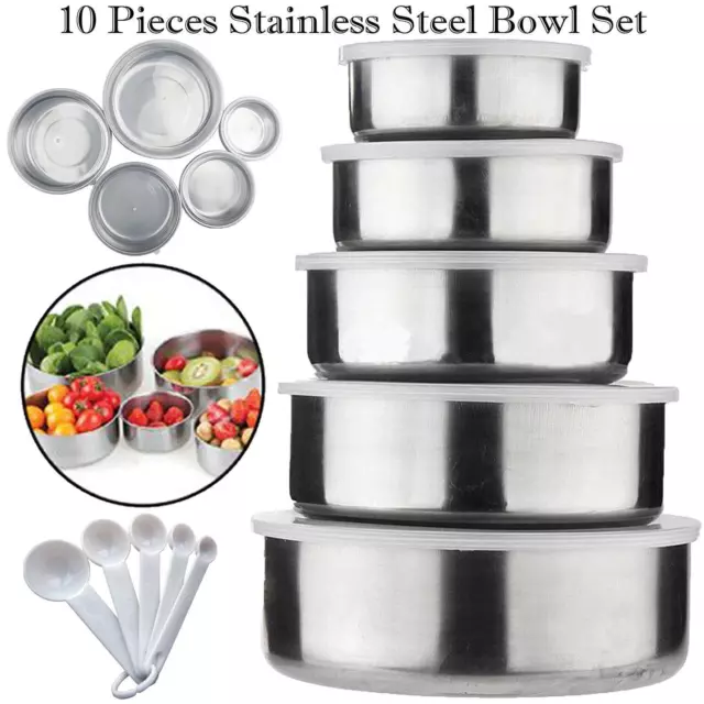 Storage Bowls With Silicone Lids 10Pcs mixing Set Stainless Steel Food Box