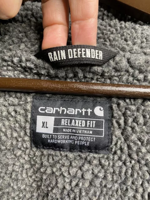 CARHARTT HOODIE SHERPA Lined Full Zip Rain Defender Black Sweatshirt ...