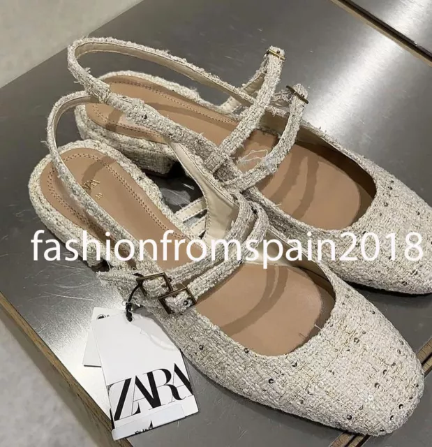 Zara New Woman Flat Slingback Fabric Slide Loafers Ecru White Shoes 1552/310