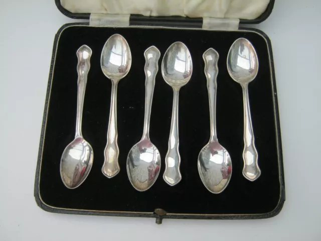 Birmingham 1937 Sterling Silver Cased Set Of 6 Tea Spoons In Original Case