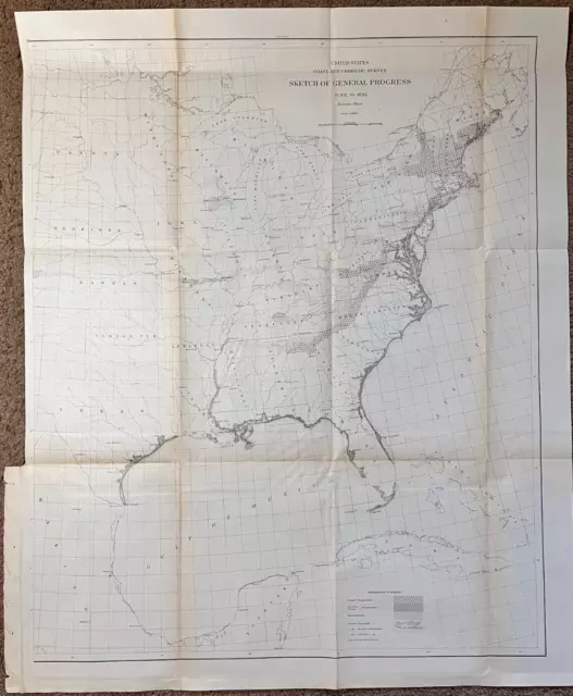 Large 1882 Antique Map:  Coast Survey of Eastern USA 1