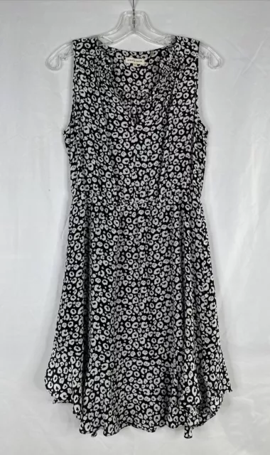 Rebecca Taylor Silk Dress Womens Size 2 Black White Animal Print Sleeveless Line