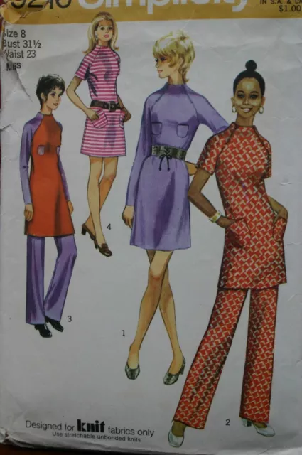 Simplicity 9216 Misses A-Line Dress Tunic Pants Pattern Raglan Sleeves Size 8