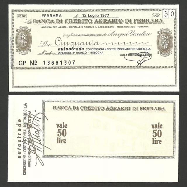 Banca Di Credito Agrario Di Ferrara 50 100 Lire Miniassegni 1977 Italy Notgeld 2