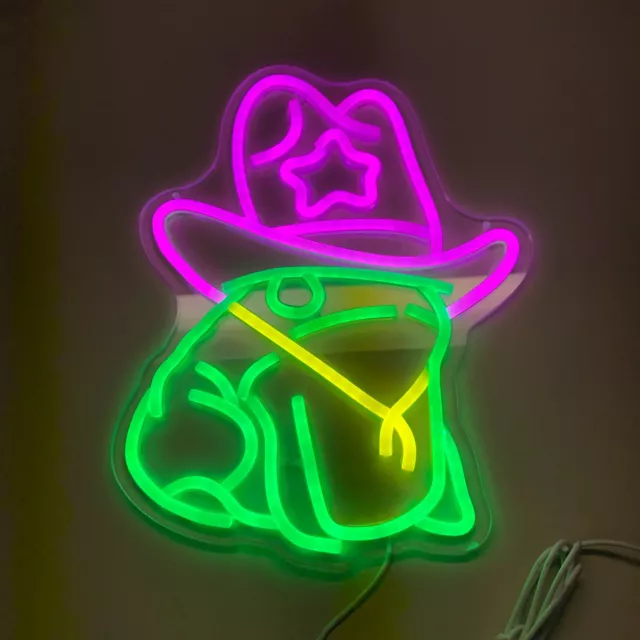 Dimmable LED Cowboy Hat Frog Neon Sign, Light Up Wall Decor