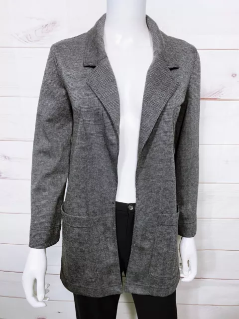 Madewell Womens Oversized Knit Open Front Blazer Size XXS Gray Plaid Pockets