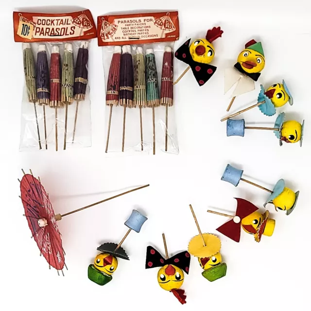 Rare Vintage Japan Cocktail Parasols and Handcrafted Duck Floats Party Favors