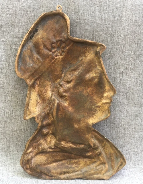 Antique french alsacian bronze low relief early 1900's portrait ornament 2