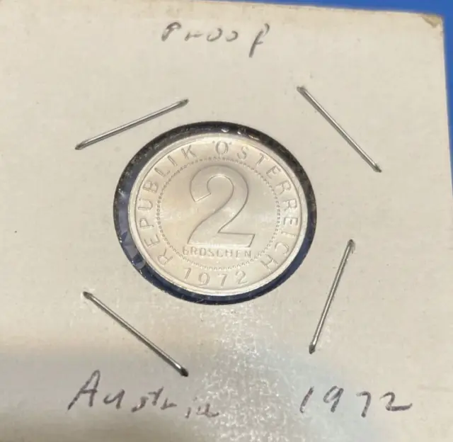 1972 Austria 2 Groschen Coin PROOF ( Mintage 132K ) Rare World Coin 2