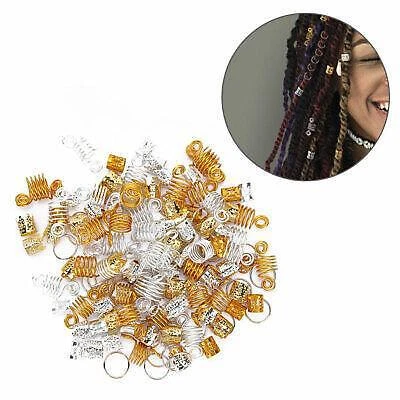 Anelli Treccia Capelli Perline Dreadlock Clip Polsino Tubo Oro Argento 160pz